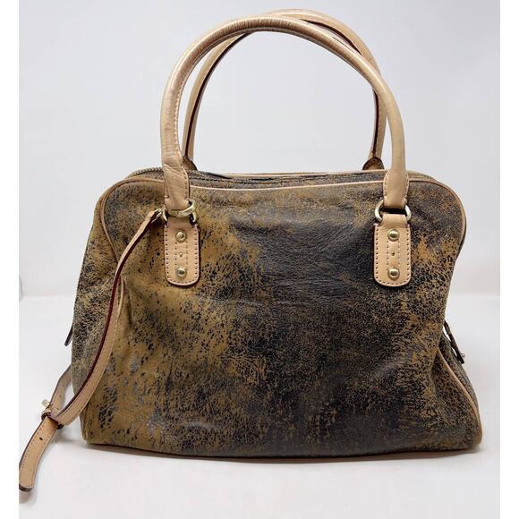 Michael Kors Brown Ultra Distressed Satchel Leather Bag Zip Top Crossbody Strap - Picture 3 of 16
